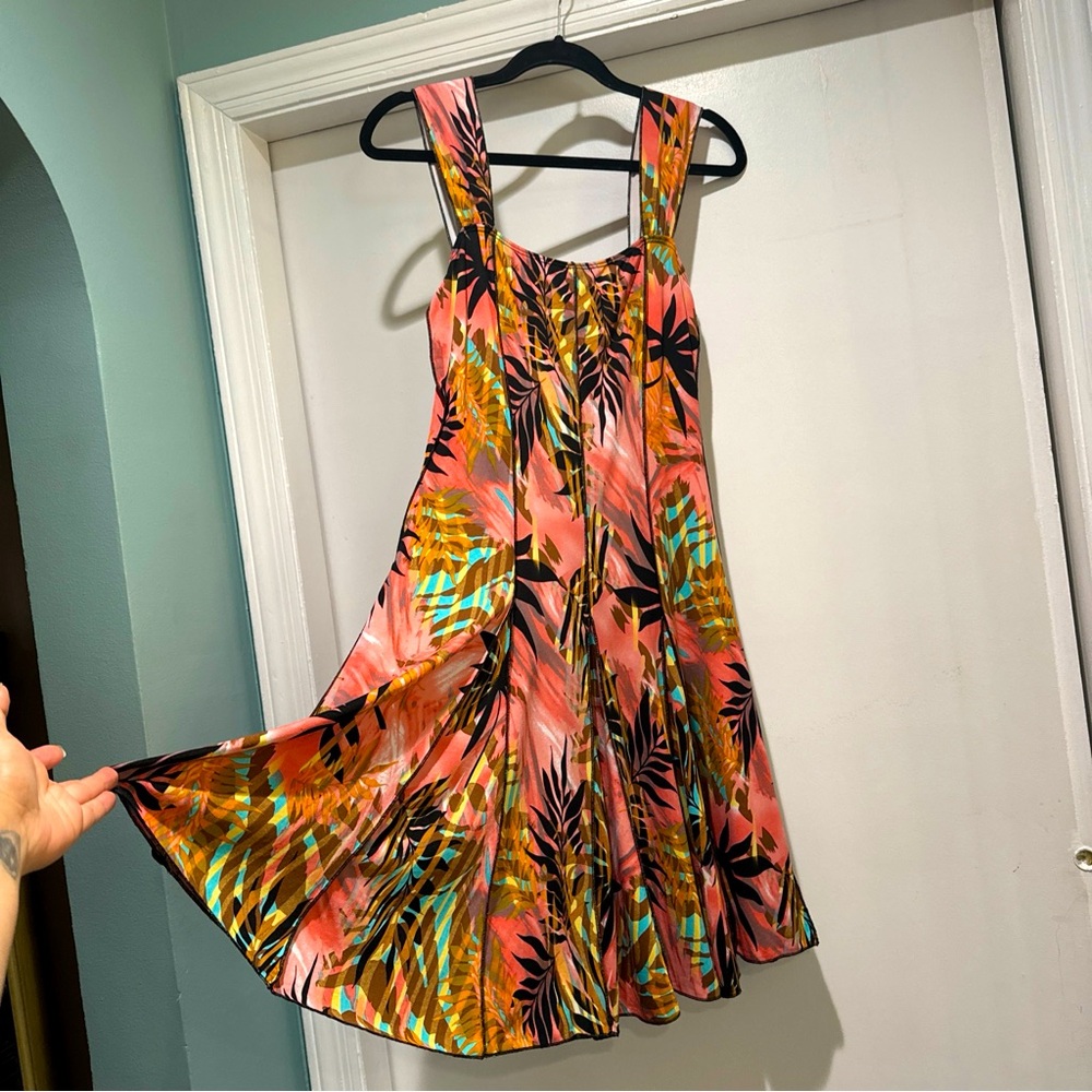 ESCALADE very stretchy Tropical Pink Blue Black sleeveless dress size large